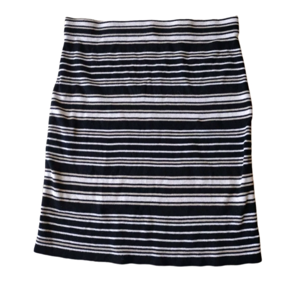Ann Taylor LOFT Skirt Women Medium Black Gold Striped Elastic Waist Stretch Knit